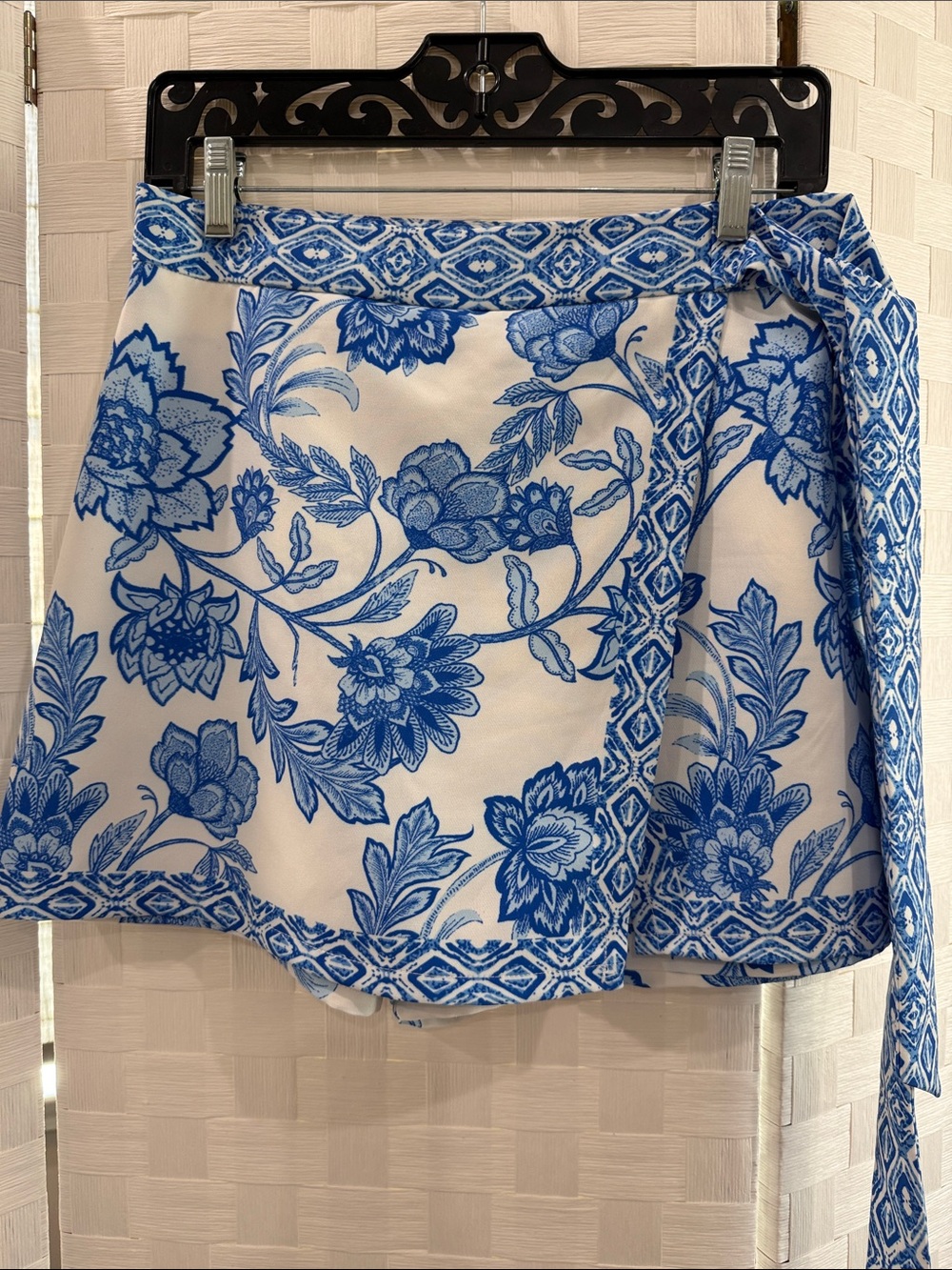 Blue & White Floral Wrap Skort